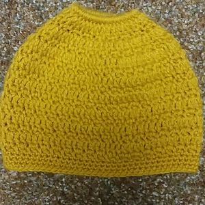 Child size wool crochet ponytail hat
